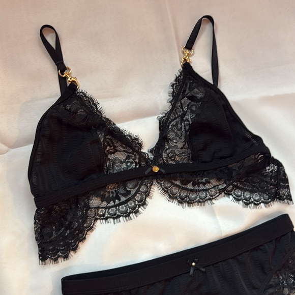 Gooseberry Intimates Bliss Black Lace Triangle Bra and Panty Set - Picture 2 of 5